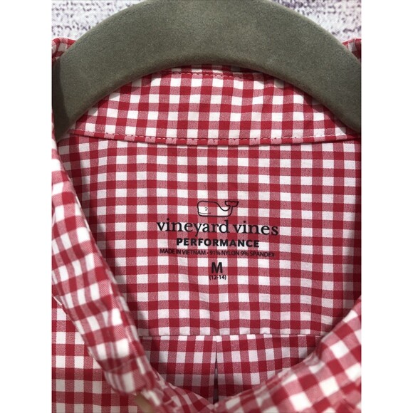 Vineyard Vines PERFORMANCE Youth MED 12-14 Whale Shirt Long Sleeve Red Check EUC - Picture 3 of 7